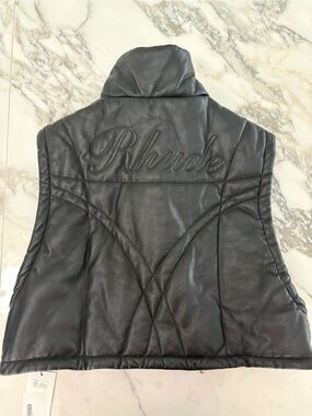 Rhude Black Quilted Faux Leather Vest with Embroidered Back Logo